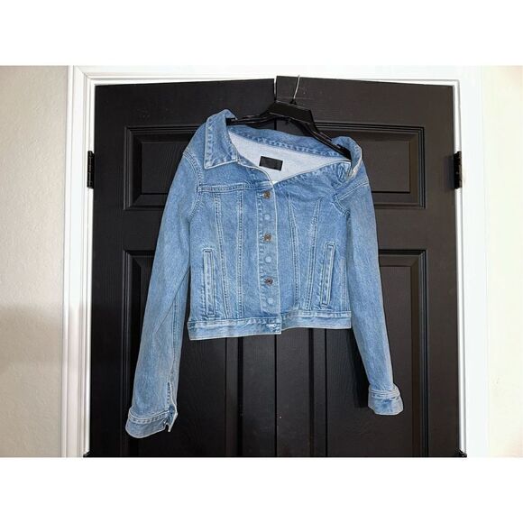 RTA Women's Blue Rebecca One-shoulder Denim Trucker Jacket - Picture 3 of 11